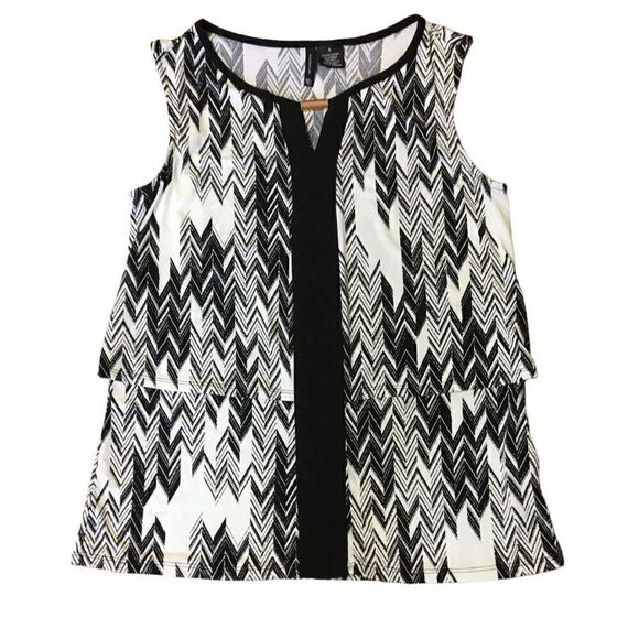 New Directions Layered Tank Style Blouse Sleeveless White Black Print Small - Picture 9 of 11